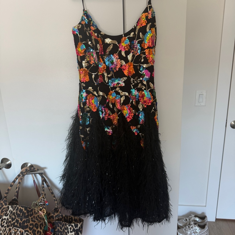 Floral Sequin Black Midi Dress